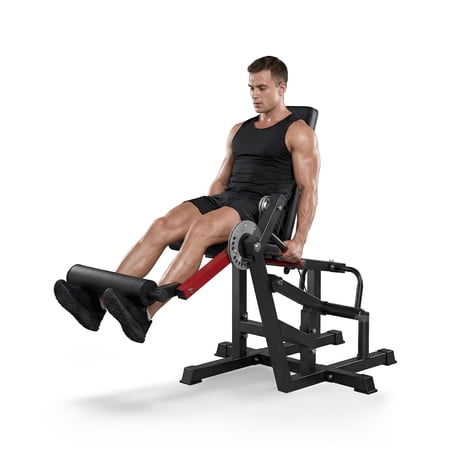 Heavy Duty 700LB Leg Extension & Wave Machine for Home Gym – Adjustable Seated & Lying Bench – 12-Position Strength Training Equipment– Compatible with 1" & 2" Weight Plates–Red-Black
