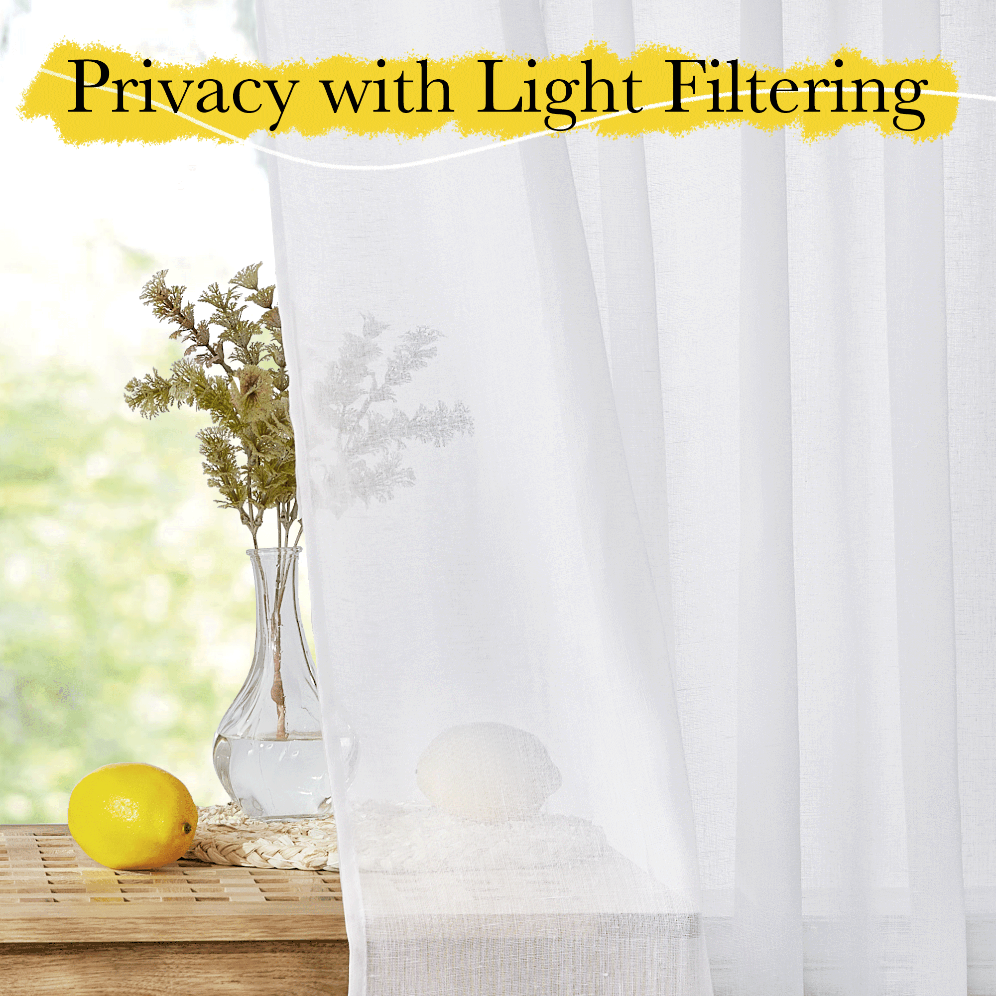 NICETOWN White Linen Sheer Curtains for Living Room, Rod Pocket Semitransparent Balance Privacy & Light Filtering Vertical Sheer Flax Drapes, 52"x84", 2 Panels