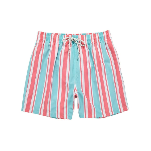 ameIAEA Mens Summer Drawstring Beach Short with Pockets Elastic Waisted Striped Lounge Shorts