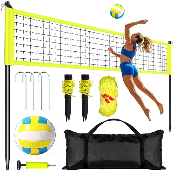 Playfect Portable Volleyball Net Set, Adjustable Height Poles, Anti-UV Net, Easy Set up for Outdoor & Beach