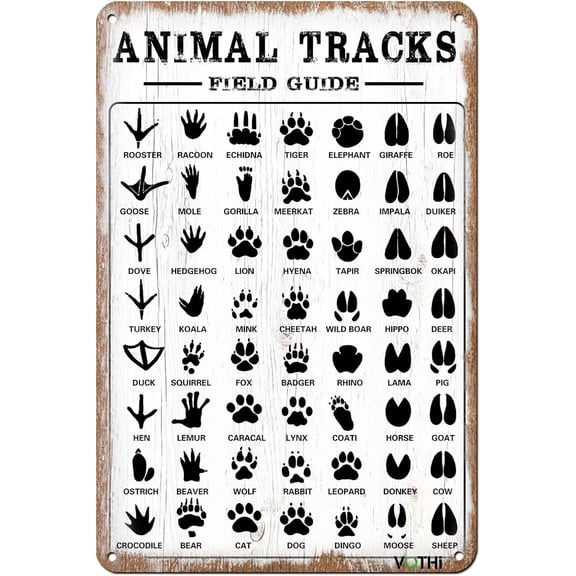 Funny Retro Metal Tin Sign Animal Tracks Field Guide Rustic Woodland Farmhouse Wall Decor 8 x 12 Inch