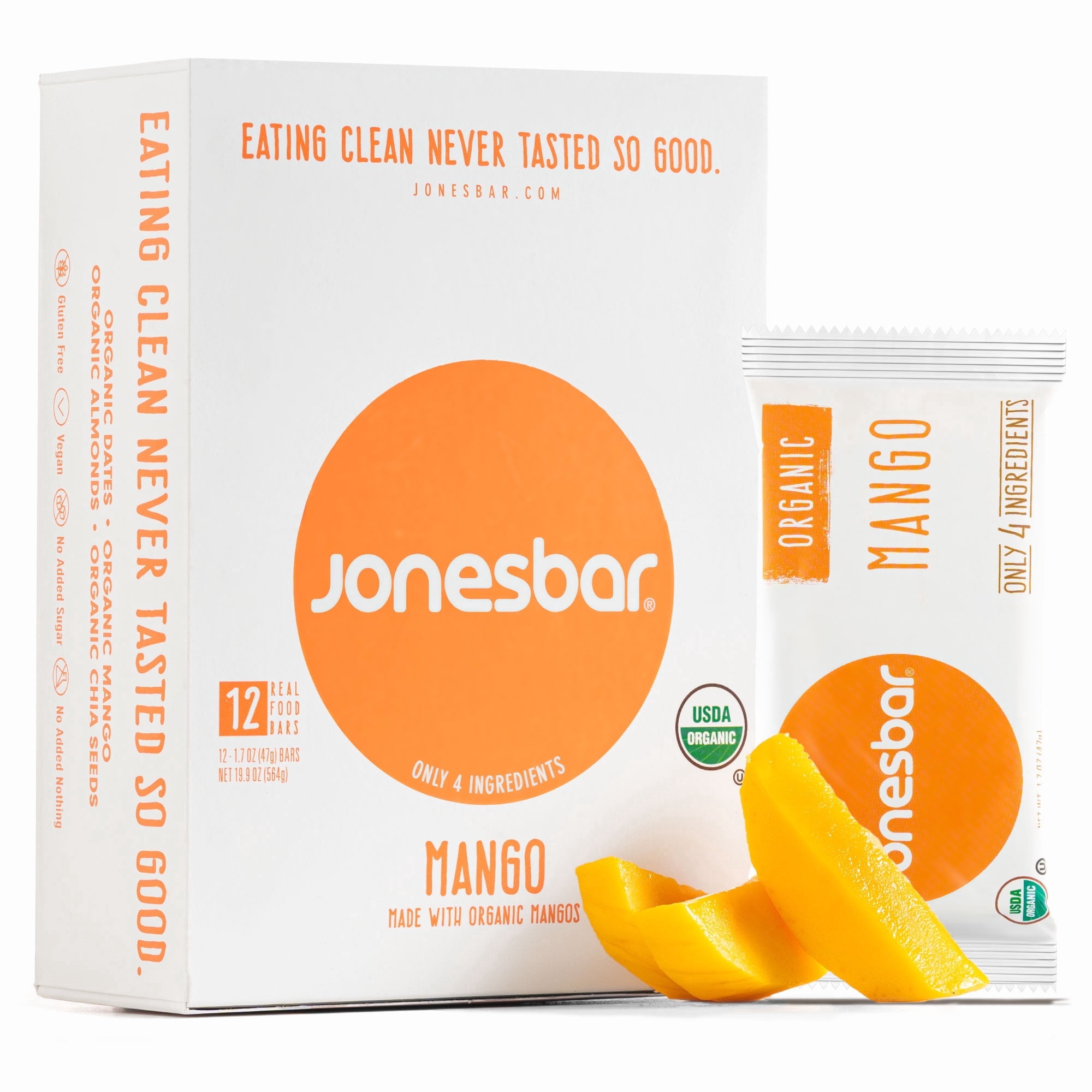 Jonesbar Organic Mango Almond Snack Bars, Certified Organic & Kosher, Gluten Free, Vegan, 12 Count (Pack of 1)
