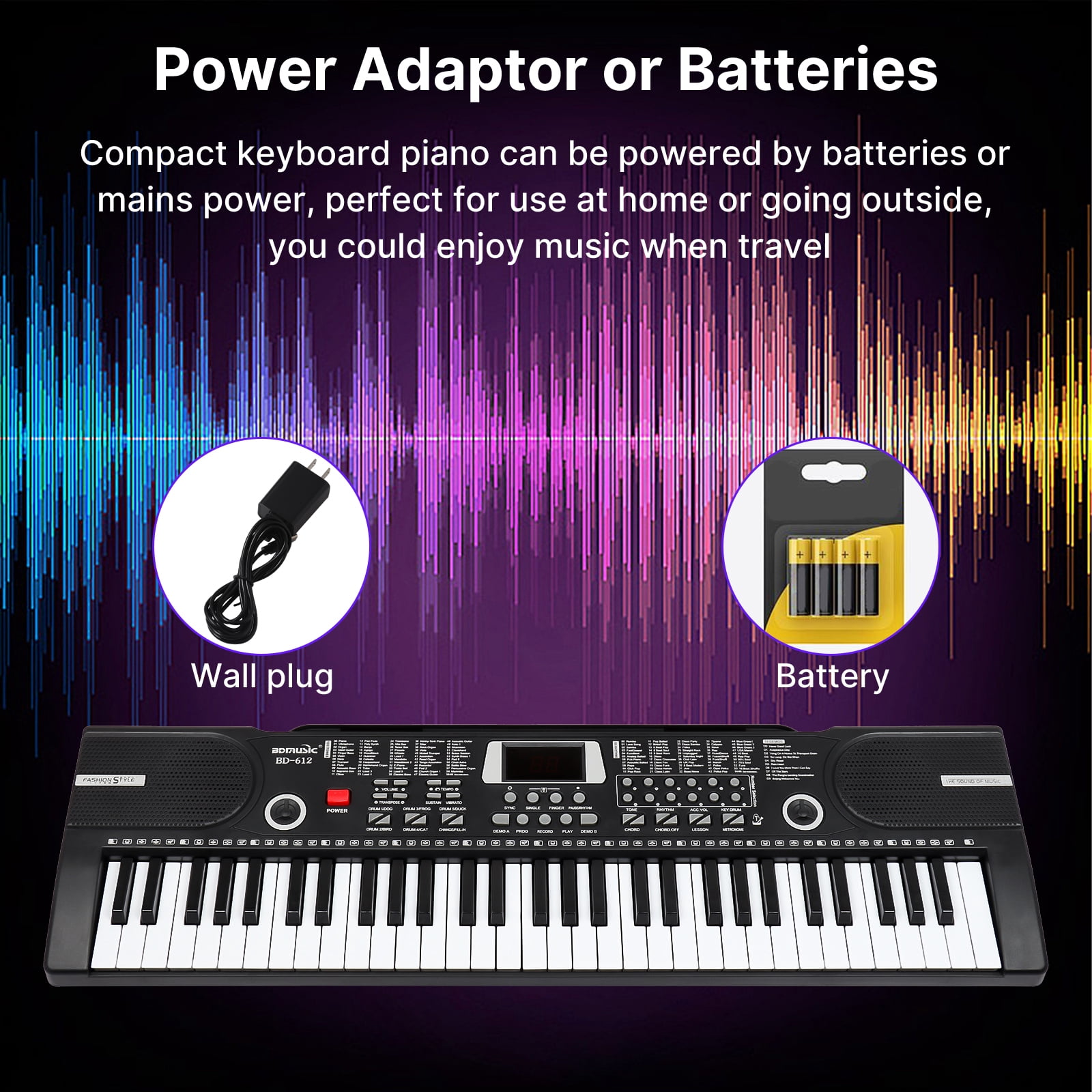 iMeshbean 61 Keys Keyboard Piano Electronic Digital Piano w/Built-In Speaker Microphone（black）