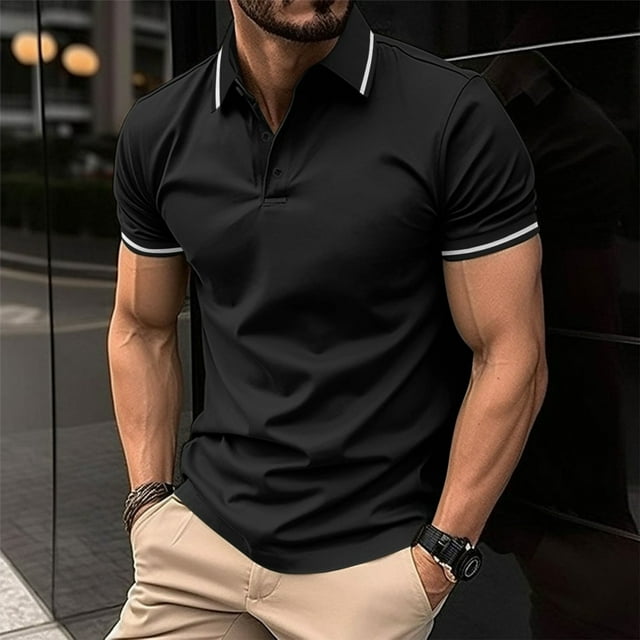 DPTALR T-shirt Décontracté pour Hommes Col Rabattu Couleur Unie Manches Courtes Boutons Tops Blouse