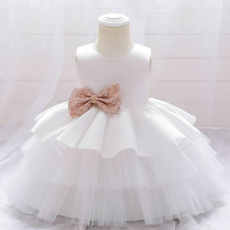 

Clearance Gallickan Girl Puffy Dresses with Bow Toddler Girls Net Yarn Embroidery Rhinestone Bowknot Birthday Party Gown Long Dresses Headband Suit Sizes 6M-5T