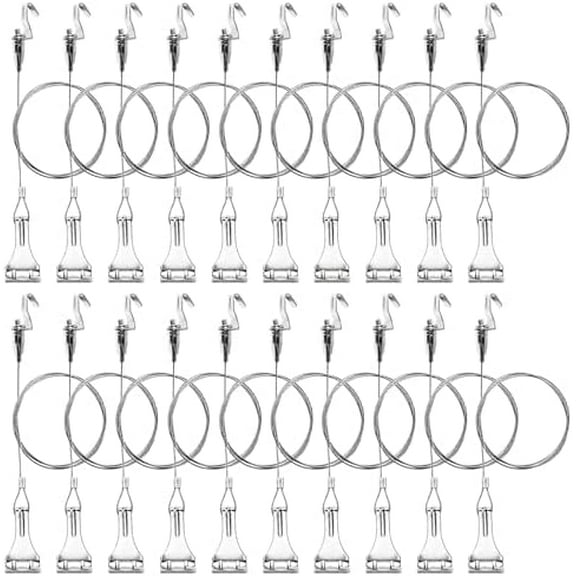 20 Pack Picture Rail Hooks and Wire, Picture Rail Hanging System, 3ft Length Picture Hanging Wire with Loop & Adjustable Wire Hooks Kit, Silver$$Tools & Hardware Other