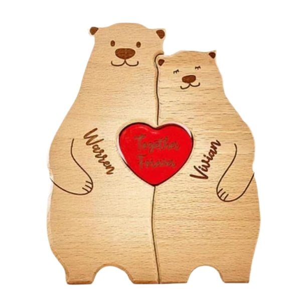 Rompecabezas de madera de la familia de osos, regalo para decoración de mesa, esculturas de rompecabezas para Navidad 2 osos