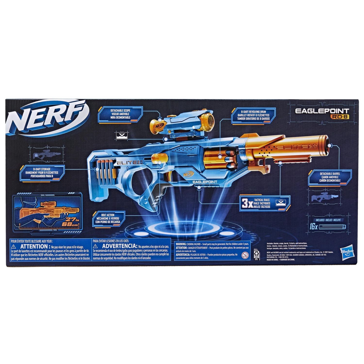 Nerf Elite 2.0 Eaglepoint RD-8 Dart Blaster, 8 Dart Drum, Nerf Scope, Barrel, 16 Nerf Elite Darts, Outdoor Toys