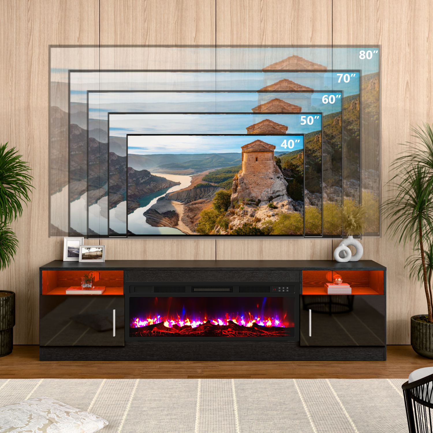 Waleaf 70" Fireplace TV Stand for TVs up to 80" photo 5