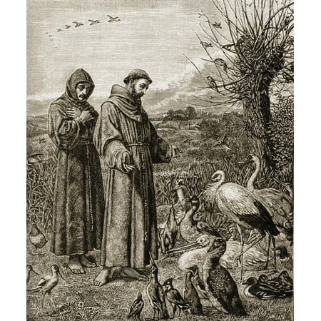 St Francis Picture Saint Francis Of Assissi C 1181-1226 Founder Of The Franciscan Order St Francis Preaching To The Birds From The Picture By H Stacy Marks Stretched Canvas - Ken Welsh Design Pics (13 x 16) ()