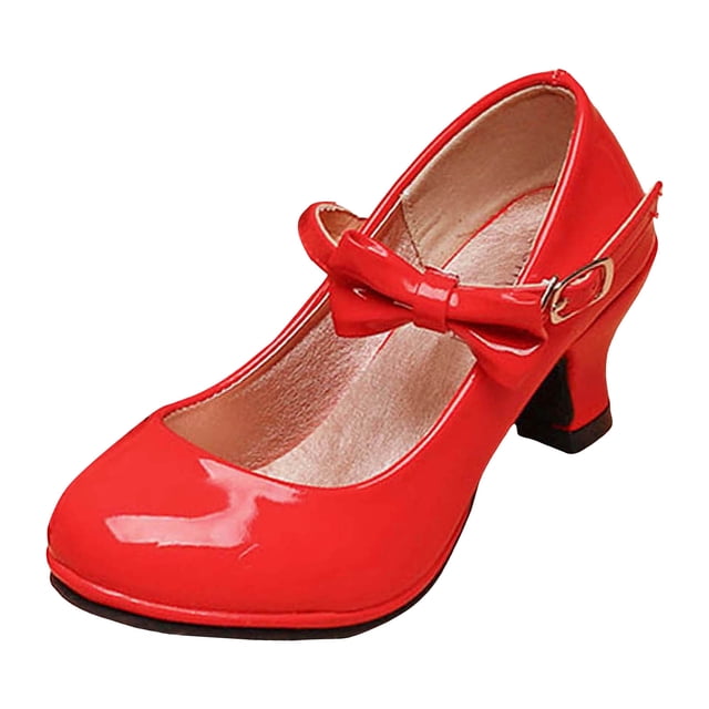 Zanarzt Chaussures pour Filles à Paillettes, Nœud Papillon, Talons Aiguilles Hauts, Chaussures de Performance à la Mode et Brillantes, Rouges, 7-8 Ans