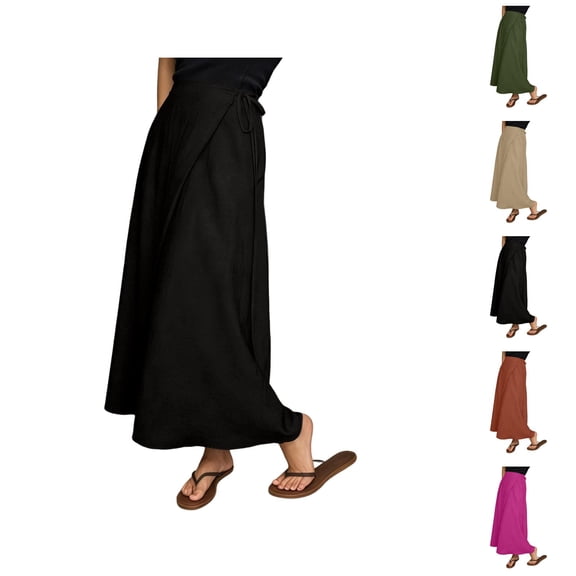 Maxi Wrap Skirts for Women Summer High Waisted Flowy A Line Casual Long Skirt Beach Vacation Clothes