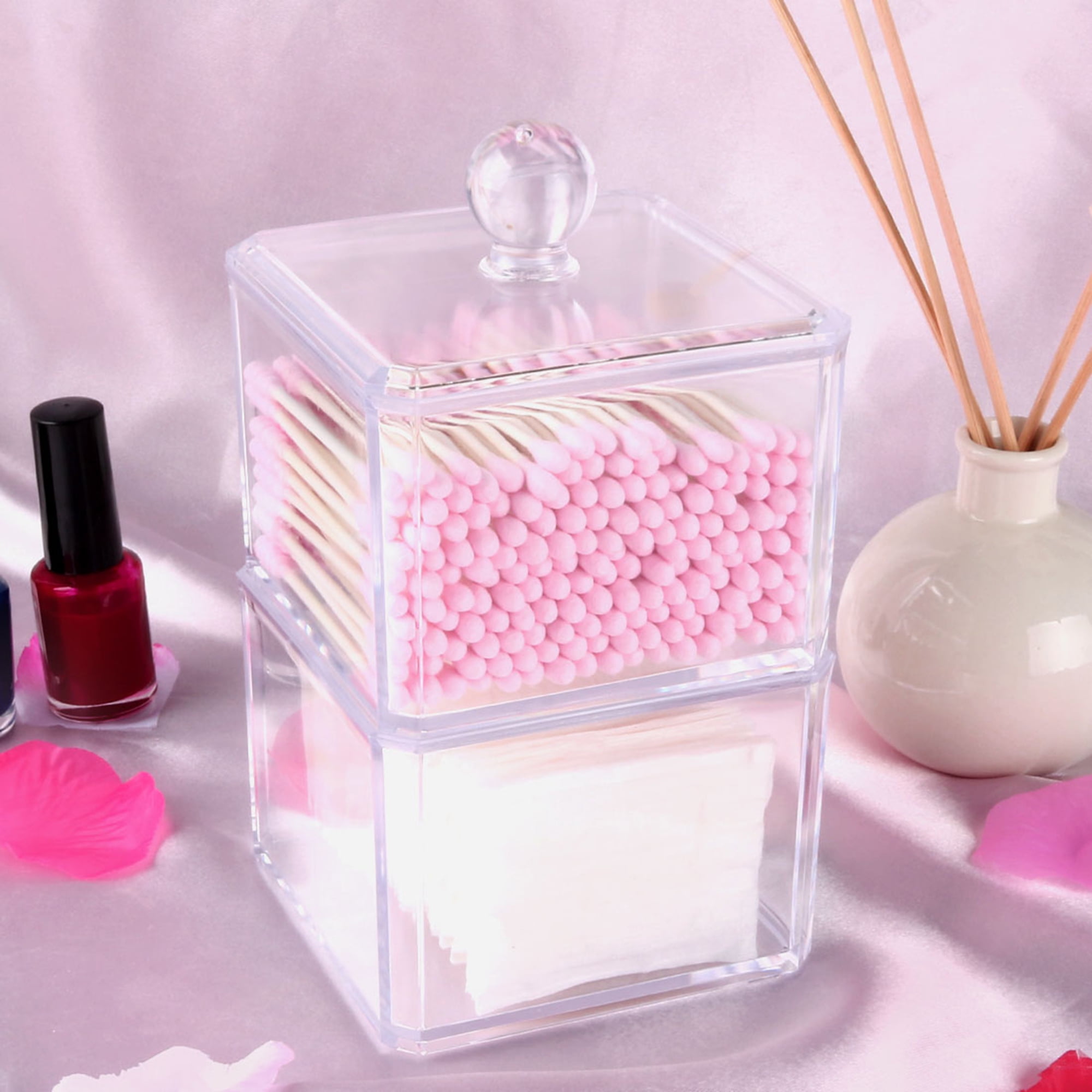 Clear Acrylic Cotton Swab Storage Bud Holder Box Delicate Cosmetic
