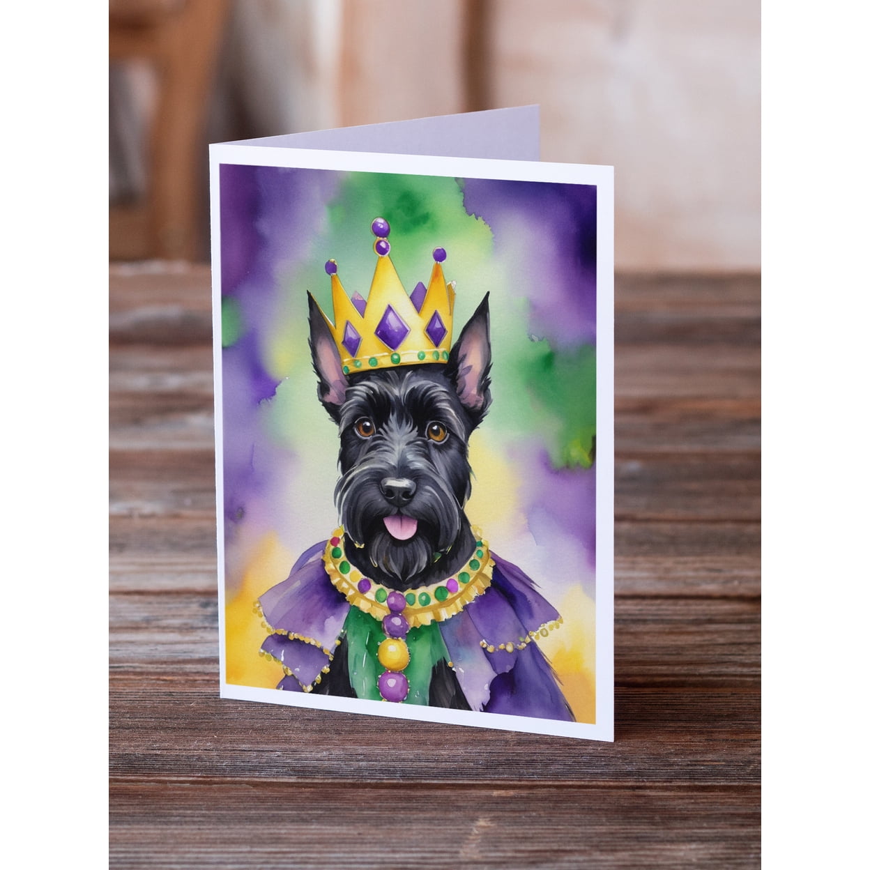 Scottish Terrier King of Mardi Gras Greeting Cards Pack of 8 7 in x 5 in