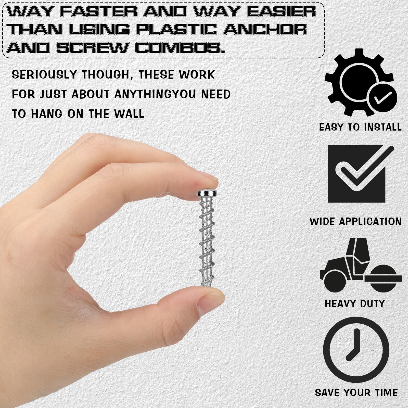 100 Pcs Drywall Anchors 1/4 x 1-1/2 Inch Black Pan Head Alloy Steel Light Wall Anchors Heavy Duty Self Drilling Screws for Wood and Other Masonry Materials