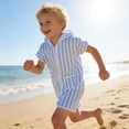 thumbnail image 4 of Huowey Toddler Boys Girls Swim Cover Up Short Sleeve Striped Hooded Full Zip Up Swim Shirt Rash Guard Front Pockets Upf 50+ Beach Pool Uv Protection Summer Swimwear Towel Poncho,Blue,5-6 Years, 4 of 4