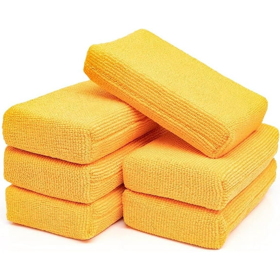 The Rag Company – The Pearl – Microfiber Detailing Applicator Sponges, 3in x 5in, Orange, 6-Pack