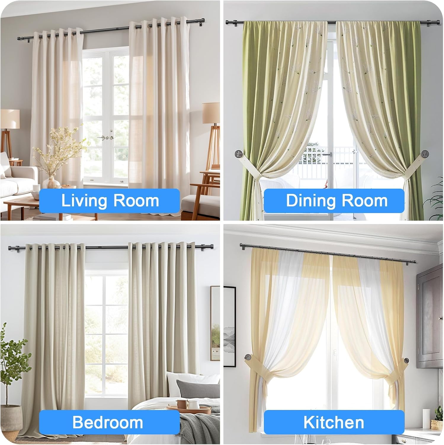 Heavy Duty Adjustable Curtain Rods for Windows, 1-Inch Diameter Matte Black Curtain Rod, 32-120 Inches