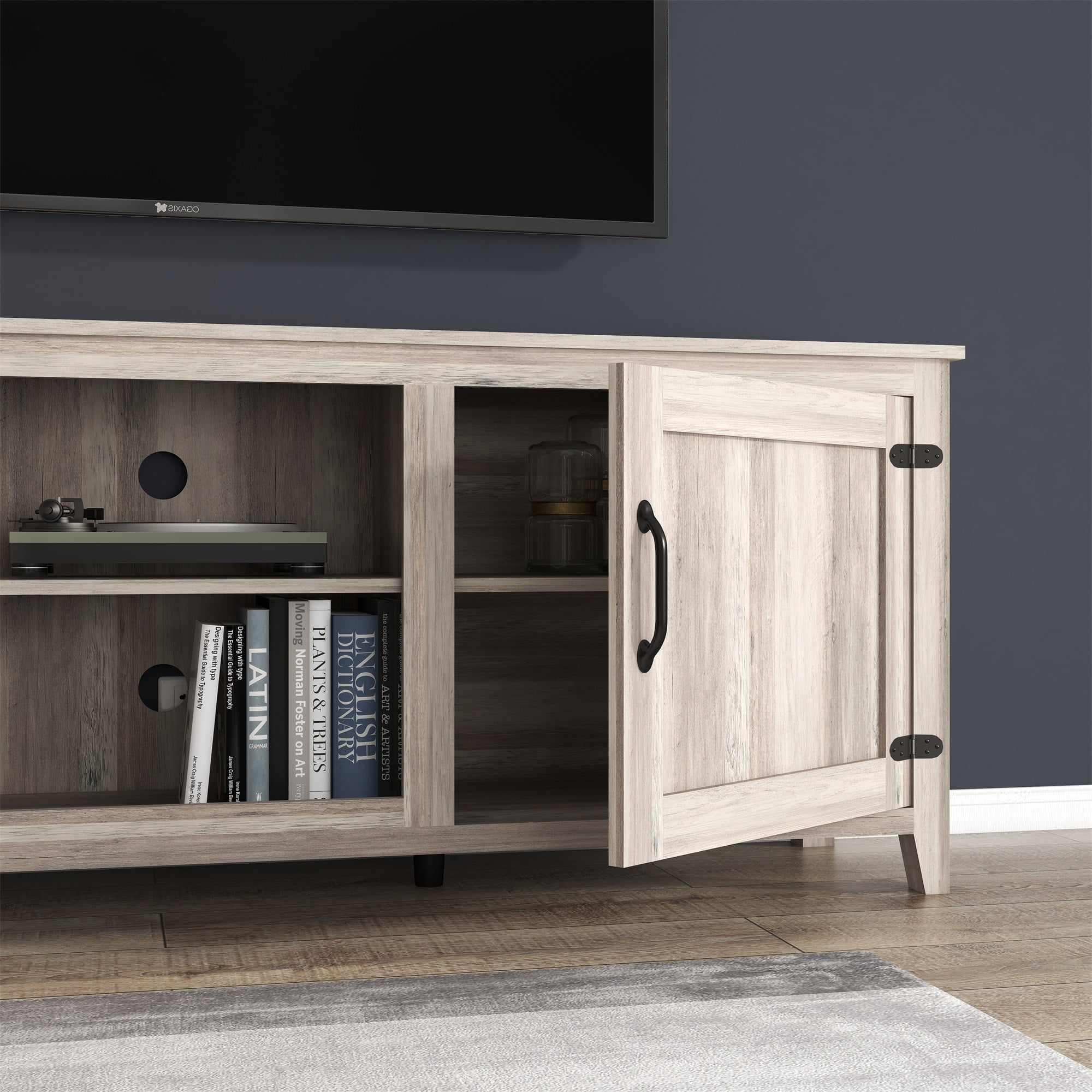 Kadyn TV Stand, Storage Media Console Entertainment Center with Doors, TV Cabinet for TVs up to 80", Grey