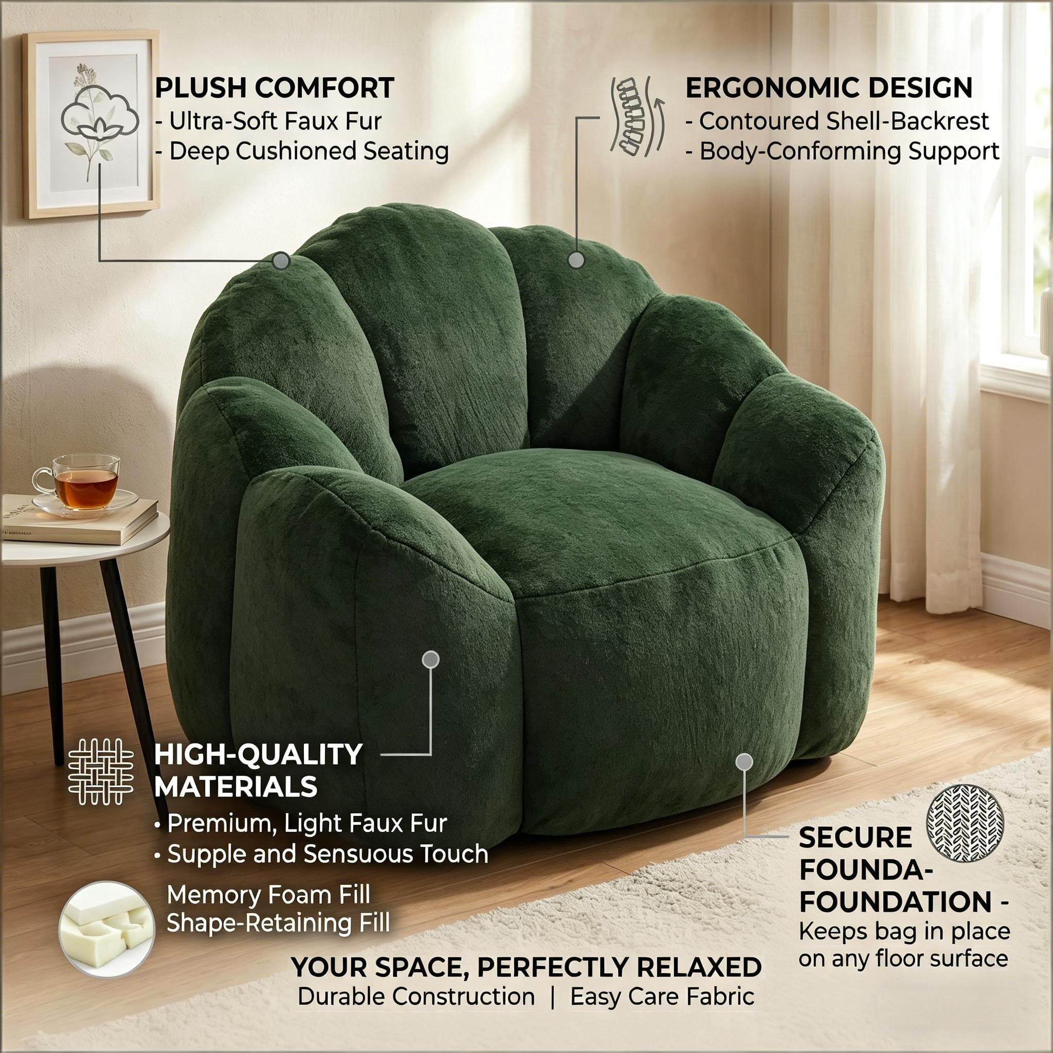 Howcool Adult Lotus Compression Bean Bag Sofa, No Assembly Easy to Move with Pull Ring for Living Room Bedroom