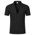 thumbnail image 4 of LEKWK 2 Piece Set for Men Deep V Neck Short Sleeve Loose Fit Tops and Drawstring Straight Leg Pants Summer Fashion Casual Solid Travel Daily Outfits, 4 of 6