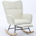 thumbnail image 3 of PAPROOS Rocking Nursery Chair with Footrest, Upholstered Glider Chair with High Backrest and Side Pocket, Fabric Rocker Accent Armchair for Nursery Bedroom Living Room, Beige, 3 of 9