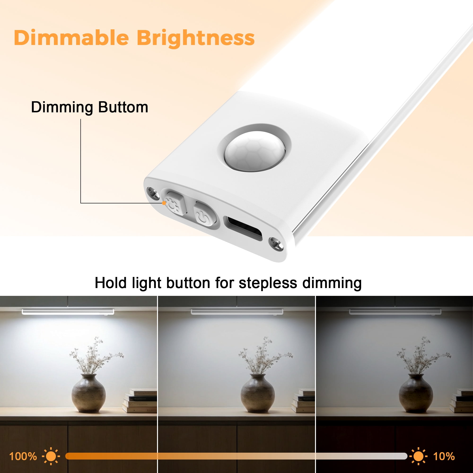 AIRTOK Under Cabinet Lighting - 4 Pack, Motion Sensor, Rechargeable, Magnetic Easy Installation, 3 Color Temps & 5 Brightness - LED Closet Lights