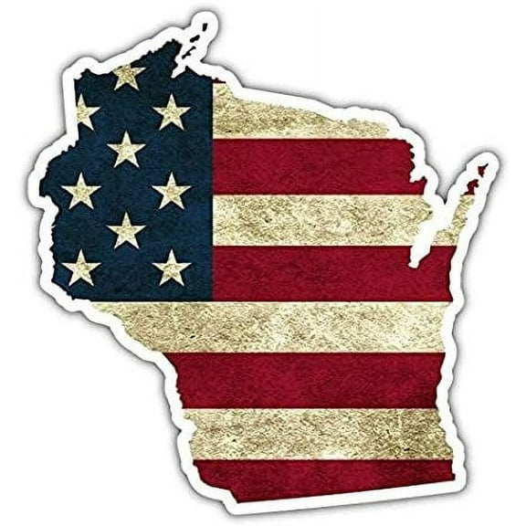 3 Pack - Wisconsin State Shaped US Flag American Flag Vinyl Bumper Sticker Decal