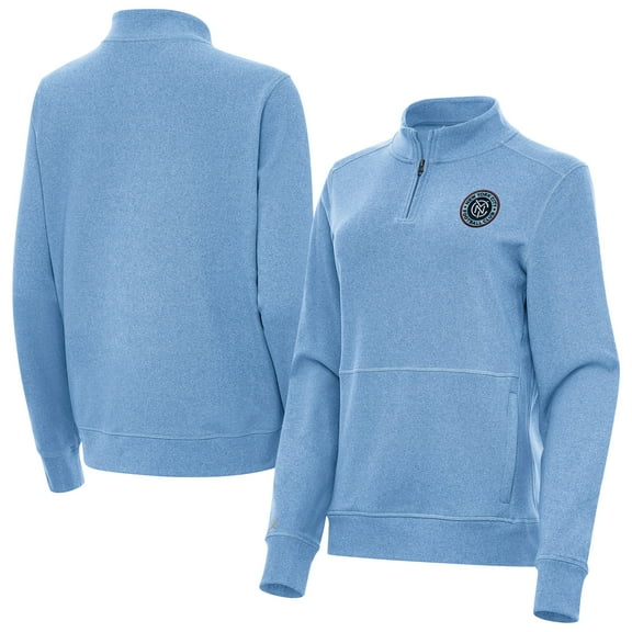 Women's-Antigua  Heather Powder Blue New York City FC Fleece Crush Quarter-Zip Pullover