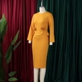 thumbnail image 4 of AURA Womens Elegant Knit Pencil Midi Dress Crew Neck Long Sleeve High Waist Solid Textured Floral, 4 of 10