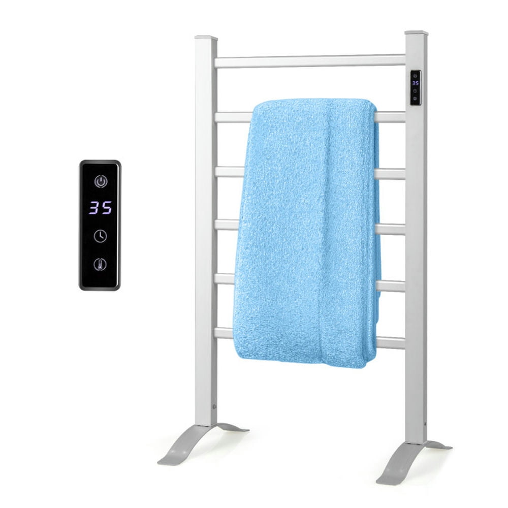 Finihen Wall Mounted Towel Warmer, Towel Rack, Towel Holder, Freestanding and Wall-mounted 6 Bars Towel Warmer with Timer and LED Display, for Bathroom, laundry Room, Silver