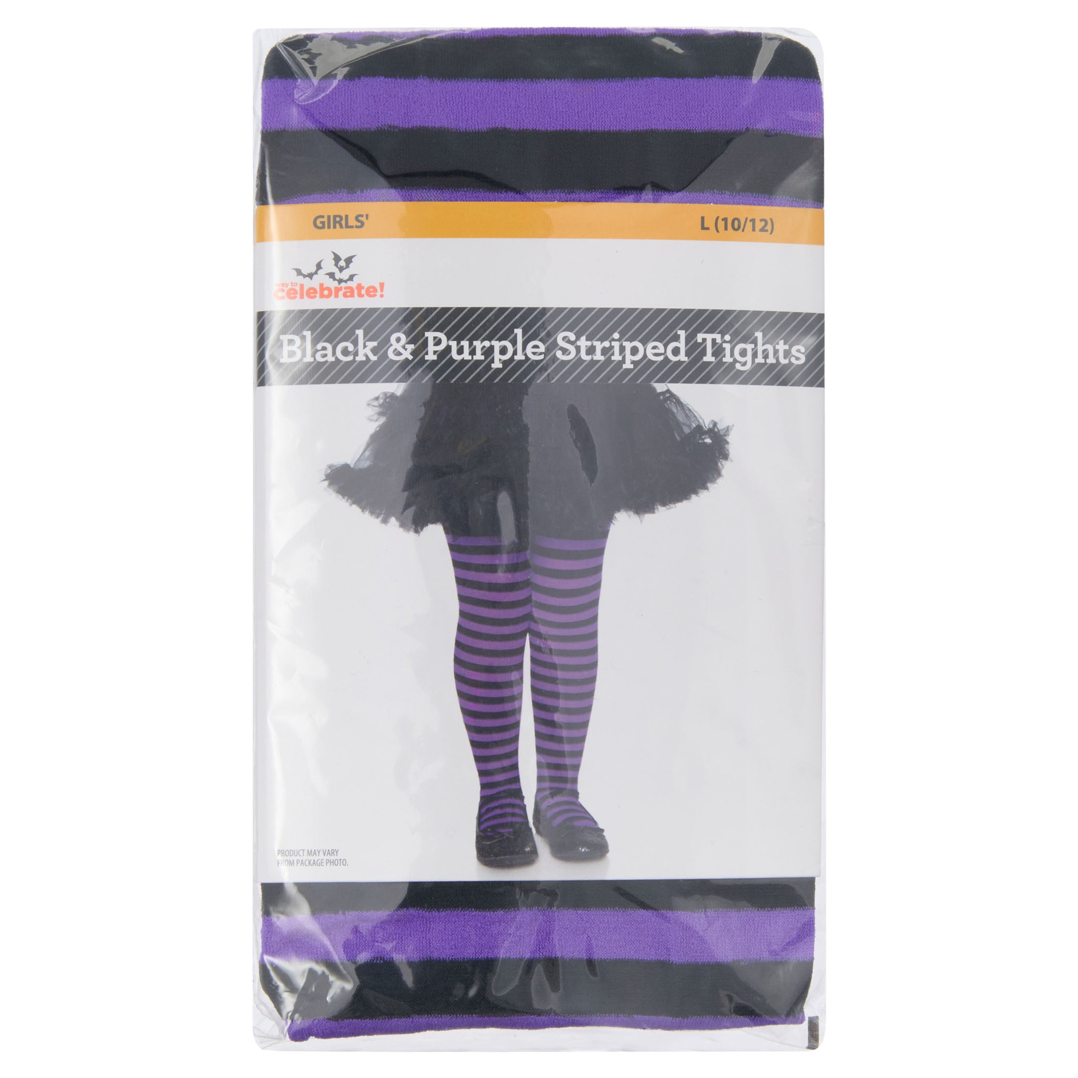 Striped Tights Costume Accessory for Children, Black and Purple, L (10/12), Halloween by Way To Celebrate