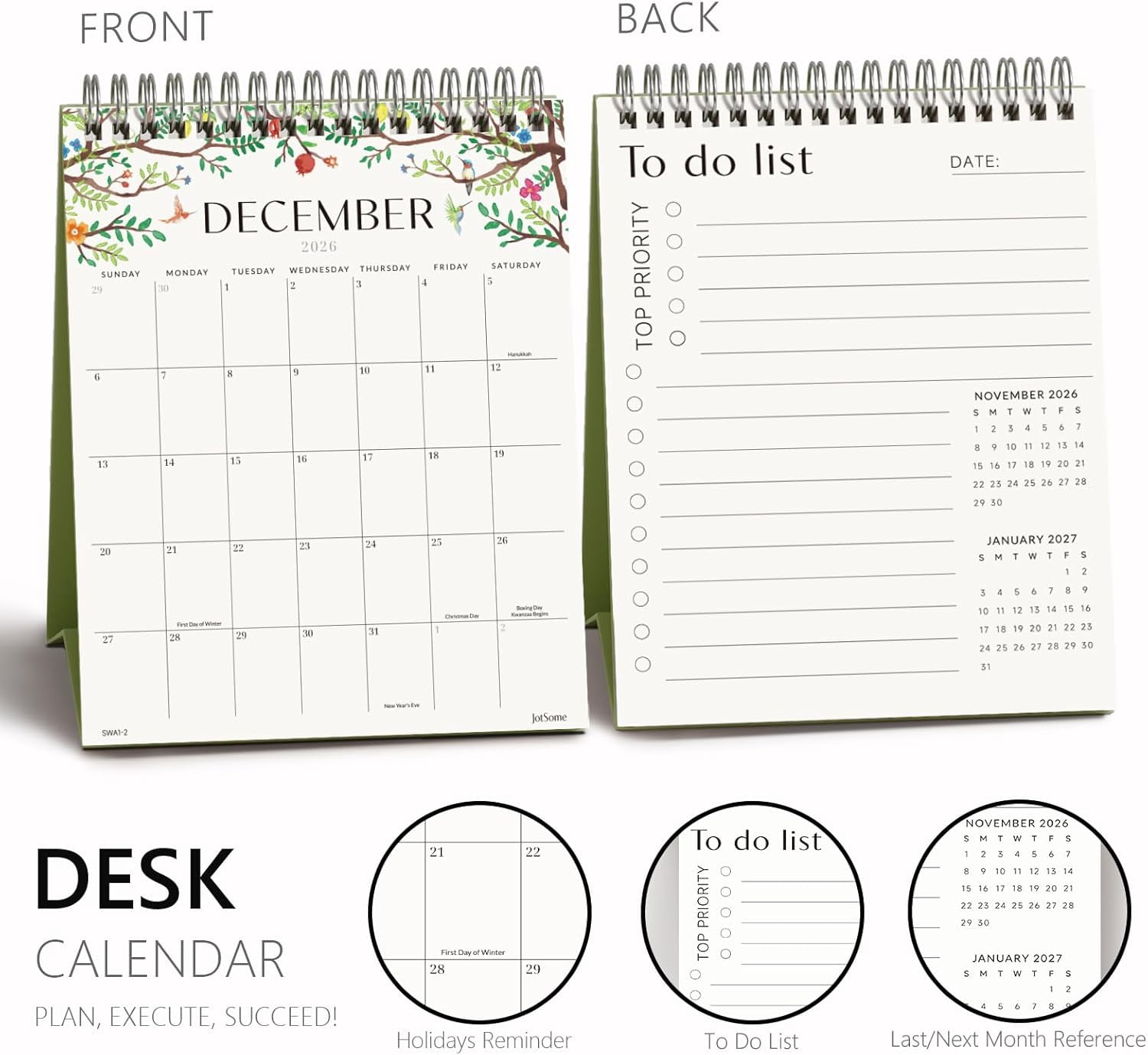 Small Desk Calendar 2026-2027, 16 Months Standing Flip (6"x7.5") from March 2026 to June 2027, Double-Sided Design Aesthetic with To Do List, Gift for the Holidays
