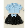 thumbnail image 2 of Franhais Kid Girl Outfits Set, Lapel Ruffle Trim Short Sleeve Buttons Shirts Tops with Bow Butterfly Decoration Mesh Skirt, 2 of 9