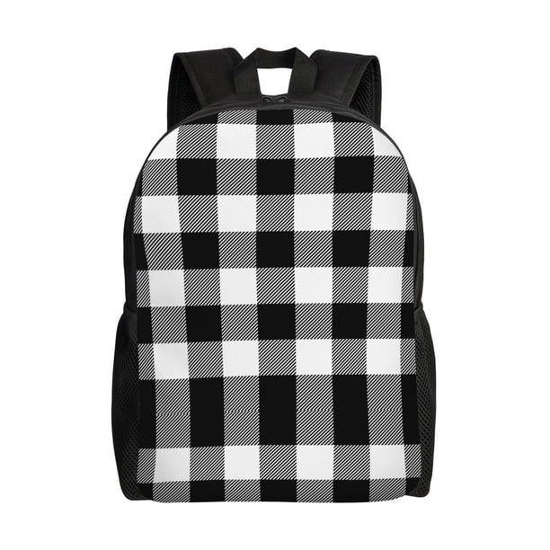 Disketp White And Black Plaid Mochila Unisex de Apertura Lateral Completa, Mochila para Laptop para Escuela, Trabajo y Viajes