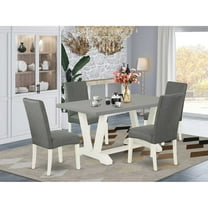 East West Furniture V096DR207-5 5-Pc Modern Dining Set - 4 Kitchen Chairs and 1 Modern Rectangular Cement Dining Room Table with High Chair Back - Linen White Finish