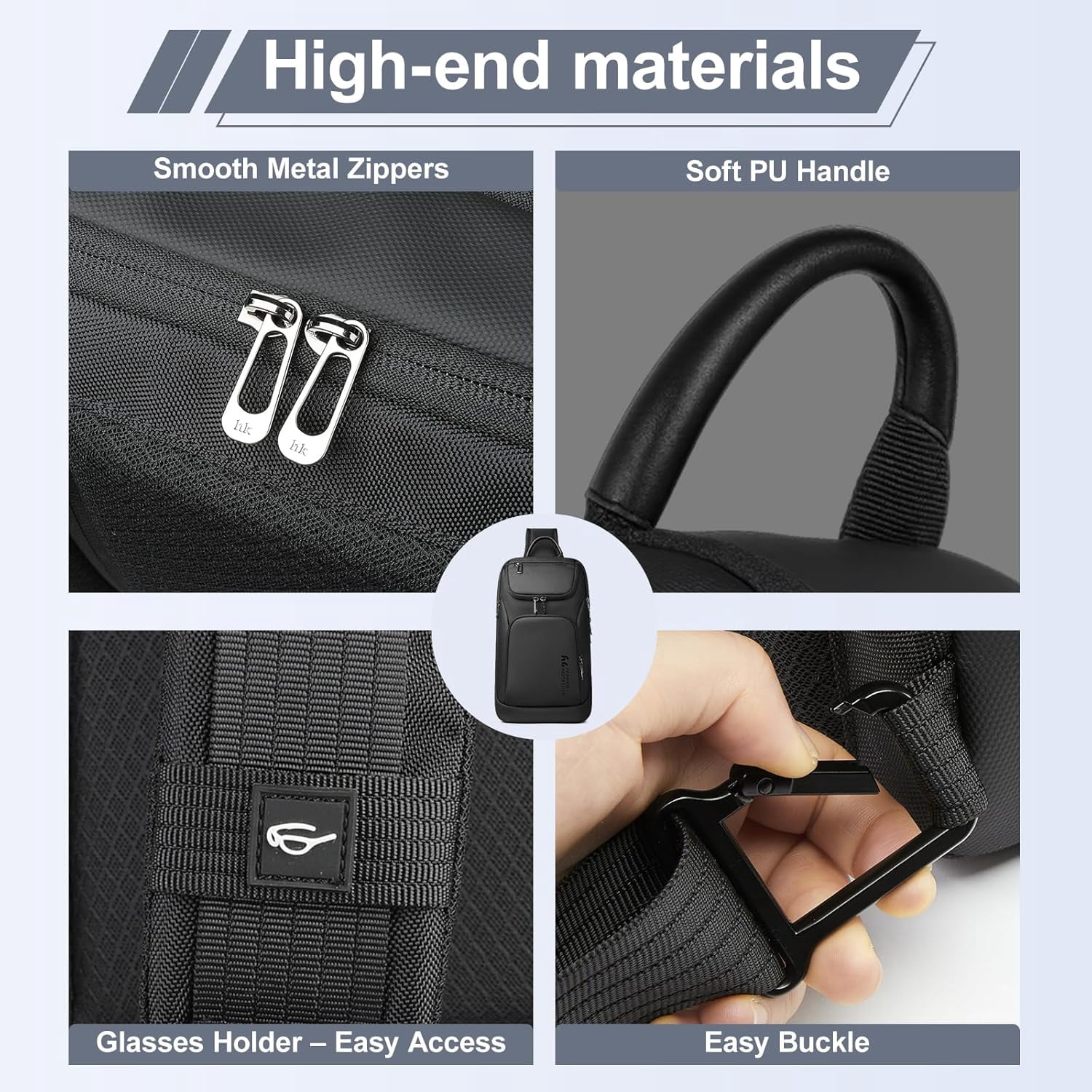 HEROIC KNIGHT Sling Bag for Men Crossbody Backpack for Travel Work College Waterproof Black
