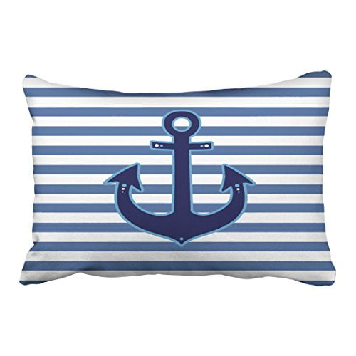 WinHome Rectangl Throw Pillow Covers Nautical Stripes Anchor Navy Decor