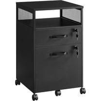 CQAOE Mobile File Cabinet with Lock, 2-Drawer Filing Cabinet on Wheels, Steel Frame Storage with Open Shelf, Fits A4/Letter-Size Hanging Folders, for Home Office Organization,Ink Black