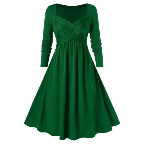 Up to 65 off!Lolmot Cocktail Dress for Womens Vintage Long Sleeve Bandage Dress 1950s Tea Party Dresses Halloween Fit Flare Heart Neck Cross Strap Aline Midi Dress