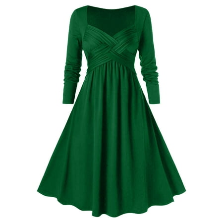 

Women Retro V-neck Dress Casual Long Sleeve Solid Color Cross Front Medieval Party Cocktail Dress Halloween Gothic Plus Size Renaissance Midi Night Dresses