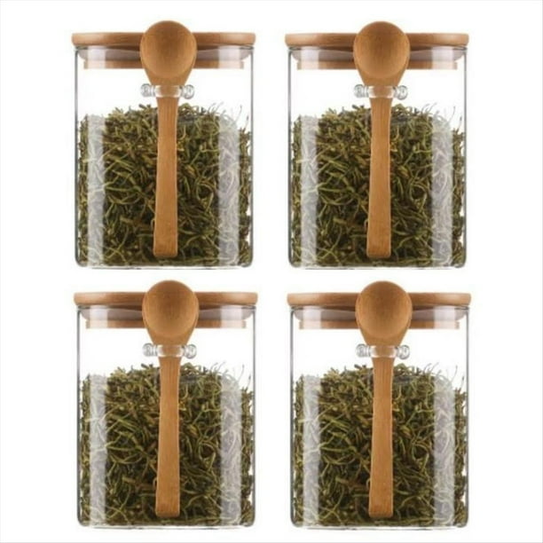 4 Frascos de Vidrio HerméTicos con Tapas y Cucharas, Frascos de Dulces con Tapas, Frascos de Transparentes, PequeñOs Contenedores de Almacenamiento de Alimentos