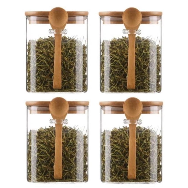 4 Frascos de Vidrio HerméTicos con Tapas y Cucharas, Frascos de Dulces con Tapas, Frascos de Transparentes, PequeñOs Contenedores de Almacenamiento de Alimentos
