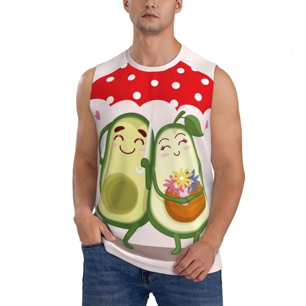 Fotbe Avocado Lovers Wearing Umbrella Men's Camiseta sin Mangas Estampada para Hombres, Playera Casual para Gimnasio, Entrenamiento, Playa-Large