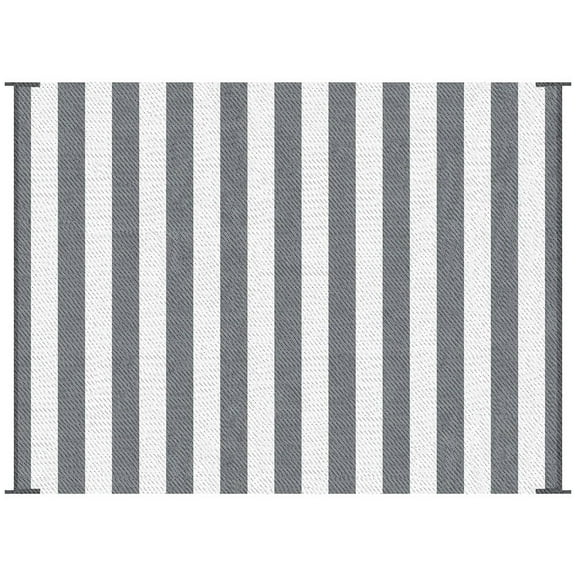 Spaco 9' x 12' Waterproof Plastic Straw Floor Mat, Reversible Outdoor Rug, Portable RV Camping Carpet, Large Floor Mat for Backyard, Deck, Picnic, Beach, Gray & White Striped