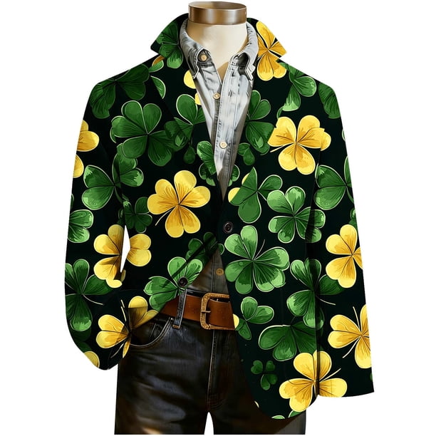 Mens Manga Larga Blusa de San Patricio Día Impresión Botón Delantero, Camisa de Ropa Exterior Casual para el Uso Diario Y Deportivo