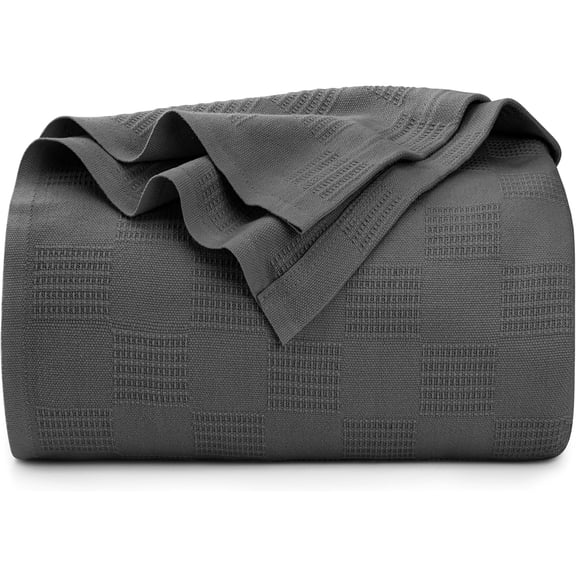 Smoke Gray 100% Cotton Blanket [Queen Size - 90x90 Inch] 350GSM Lightweight, Soft and Breathable Thermal Blanket for All Seasons