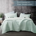 thumbnail image 4 of KASENTEX Coverlet 3-pc Mini Quilt Set - All-Season Lightweight Ultra Soft Bedding Stonewashed Blanket - Heat-pressed 2-Tone REVERSIBLE Color, KING + 2 King Shams, Milky Green/Sheer Pink, 4 of 5