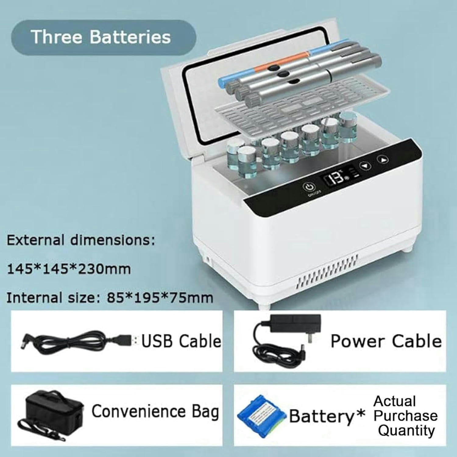 GXCZ Insulin Refrigerator, Mini USB Medical Refrigerator, LCD Screen, Adjustable 0-18 , Car, Travel, Home, 2-Battery Portable Insulin Refrigerator