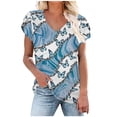 thumbnail image 1 of Pompotops Mode Femme Été Col en V Manches Courtes Imprimé T-shirt Blouse Décontractée Liquidation, 1 of 6